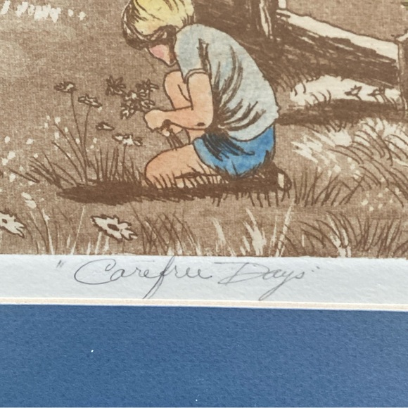 Miriam Ecker "Hand Signed & Etching" "CAREFREE DAYS” CHILDREN FLOWERS BOYS FIELD - Picture 9 of 14
